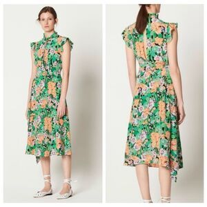Sandro Green Floral Midi Dress